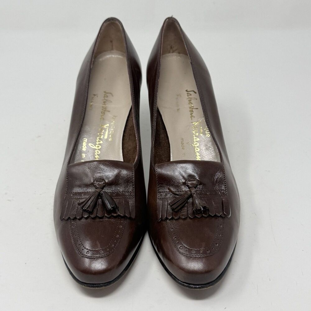 Salvatore Ferragamo Kiltie Tassels Pumps Shoes Womens 8 B Brown Leather Vintage
